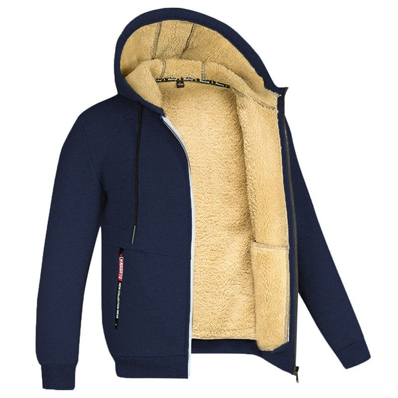 Men's Cuddly Fleece Jacket with Hood and Pockets Lisslune