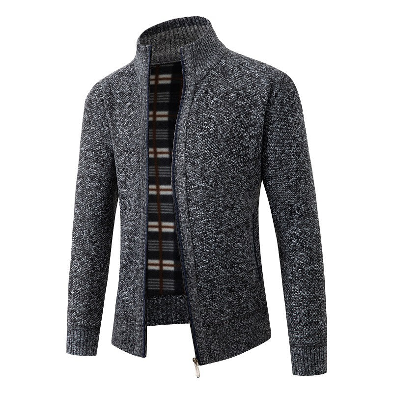 Men's cardigan with modern stand-up collar and practical side pockets Lisslune