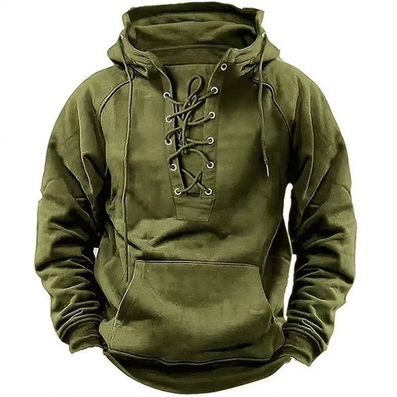 Men's hooded sweatshirt with innovative lacing design Lisslune
