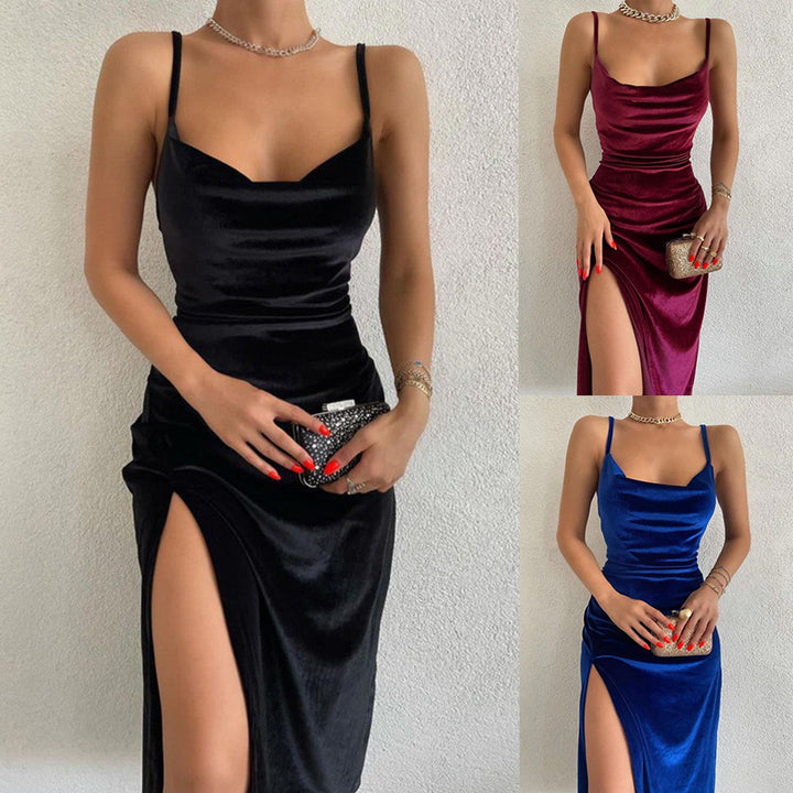 Damen hochwertiges Abendkleid mit Spaghettiträgern und seitlichem Schlitz Lisslune