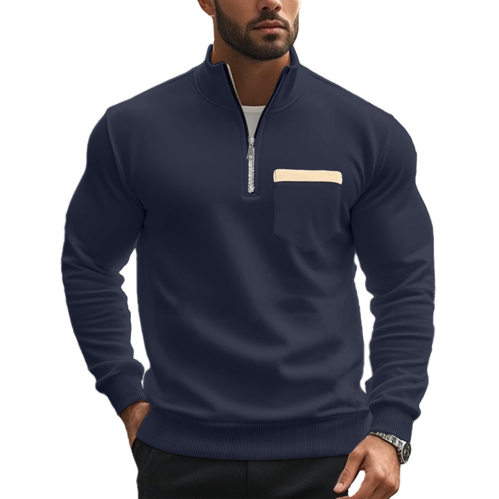 Men's sporty pullover with half zipper and contrast chest pocket Lisslune