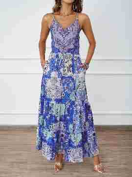 Women’s maxi dress with airy straps and floral pattern Lisslune