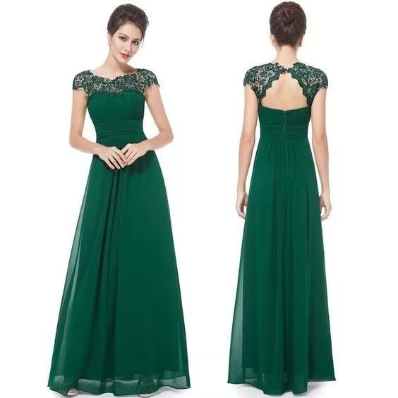 Ladies Elegant Maxi Dress with Lace Top and Flowing Skirt