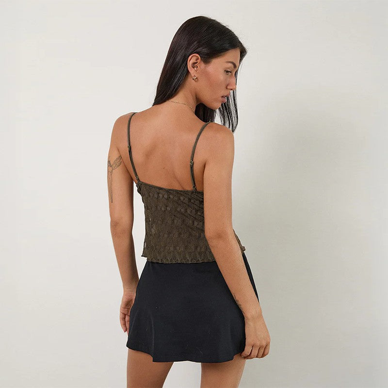 Women's cami top with sophisticated wrap design and delicate straps