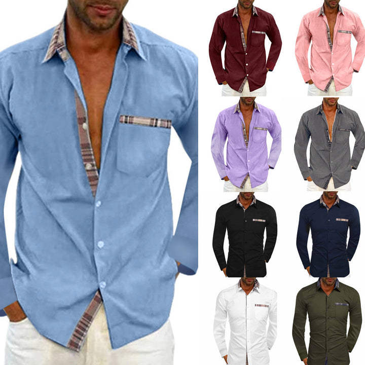 Men's long sleeve shirt with fashionable check pattern and practical chest pocket Lisslune