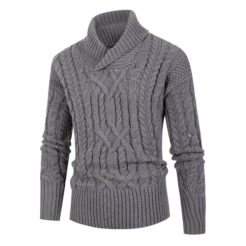 Men's chunky knit sweater with shawl collar and refined cable pattern Lisslune