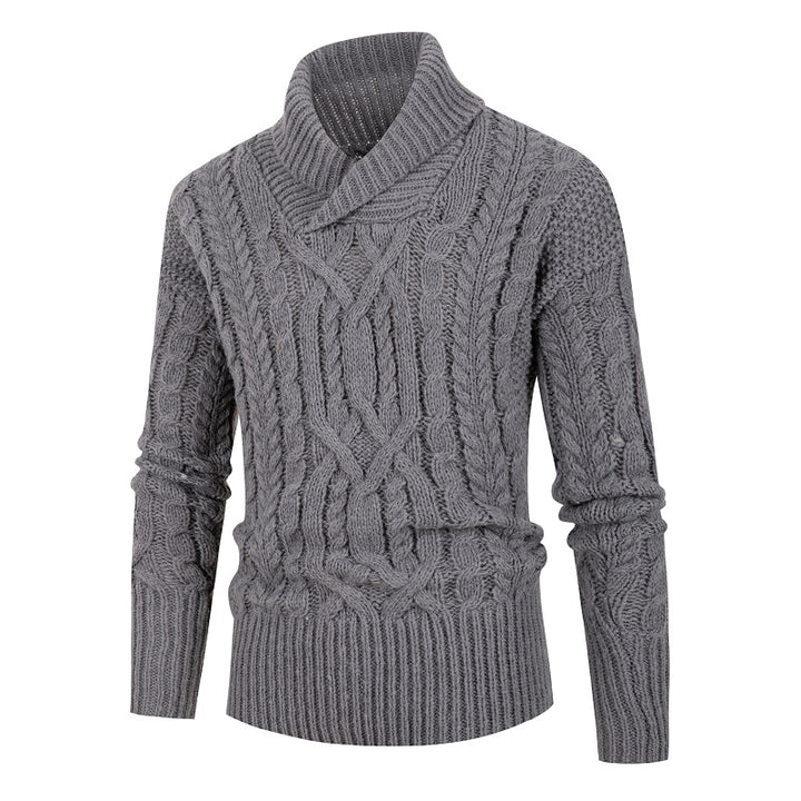 Men's chunky knit sweater with shawl collar and refined cable pattern Lisslune