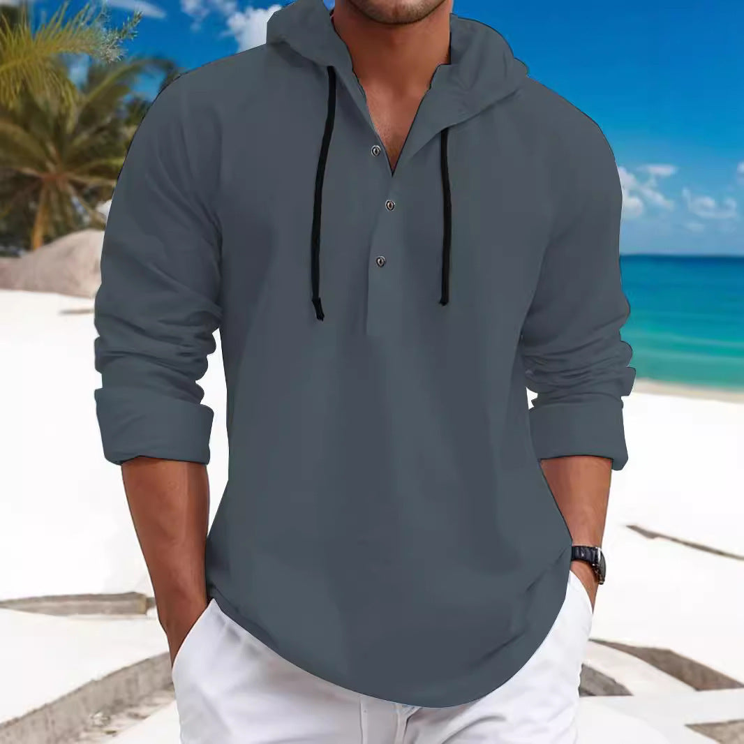 Men's hoodie with button placket and breathable fabric Lisslune