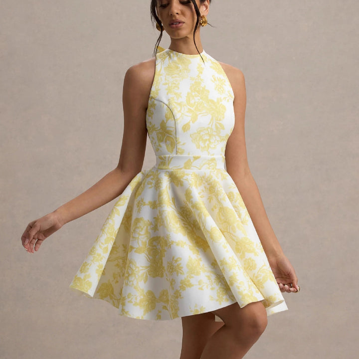 Women Playful fitted minimal dress with swinging skirt and half back view Lisslune
