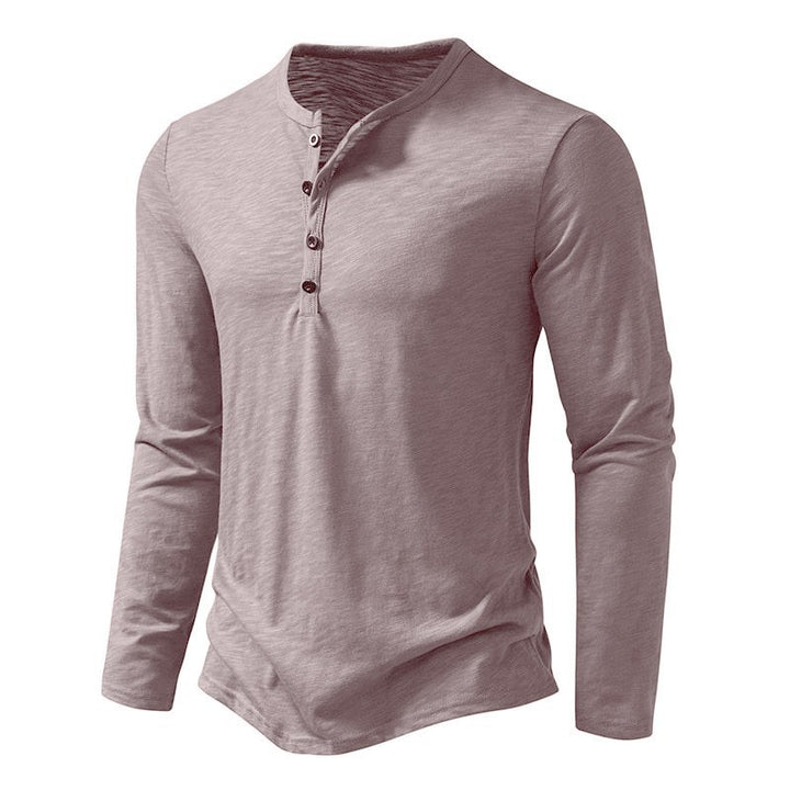 Men's Long Sleeve Henley Shirt with Classic Button Design Lisslune
