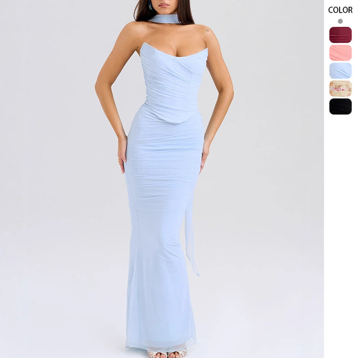 Women's form-fitting evening dress with off-shoulder design and sophisticated draping Lisslune
