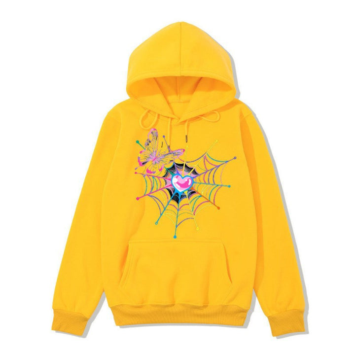 Women's hooded sweatshirt with artistic butterfly spiderweb motif Lisslune