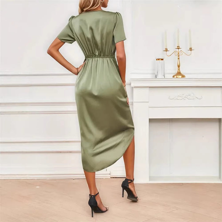 Women wrap dress with elegant V-neck and ruched design Lisslune