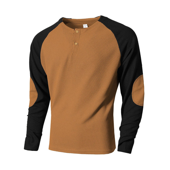 Men's long sleeve shirt with fashionable Henley neckline and textured sleeves Lisslune