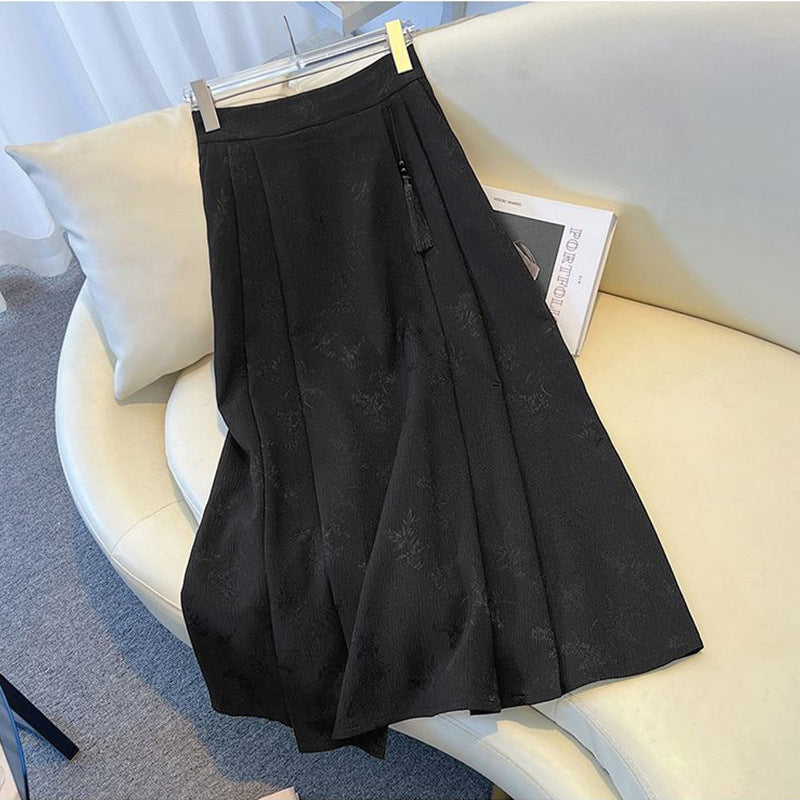 Women's Elegant Midi Skirt with Textured Fabric and Flowing Cut