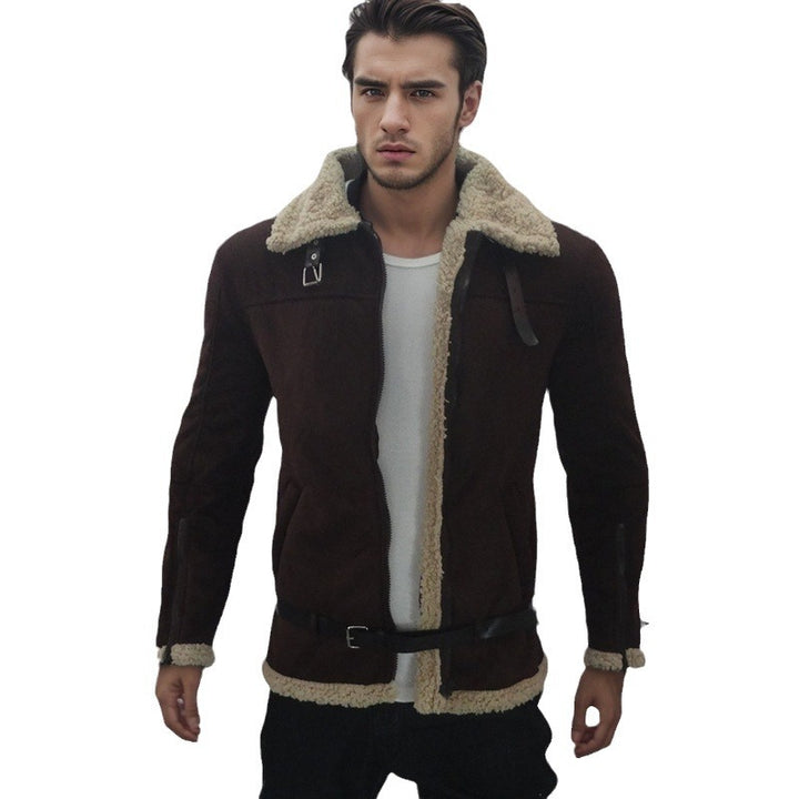 Men's sheepskin jacket with modern cut and detachable hood Lisslune