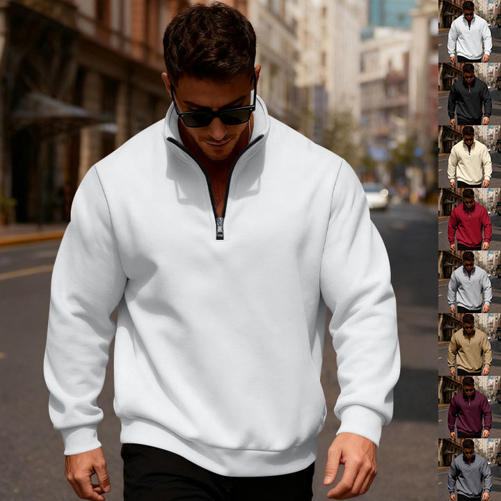 Men's sporty sweater with stand-up collar and half zipper Lisslune
