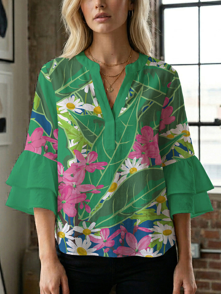 Women's blouse shirt with voluminous sleeves and floral pattern Lisslune