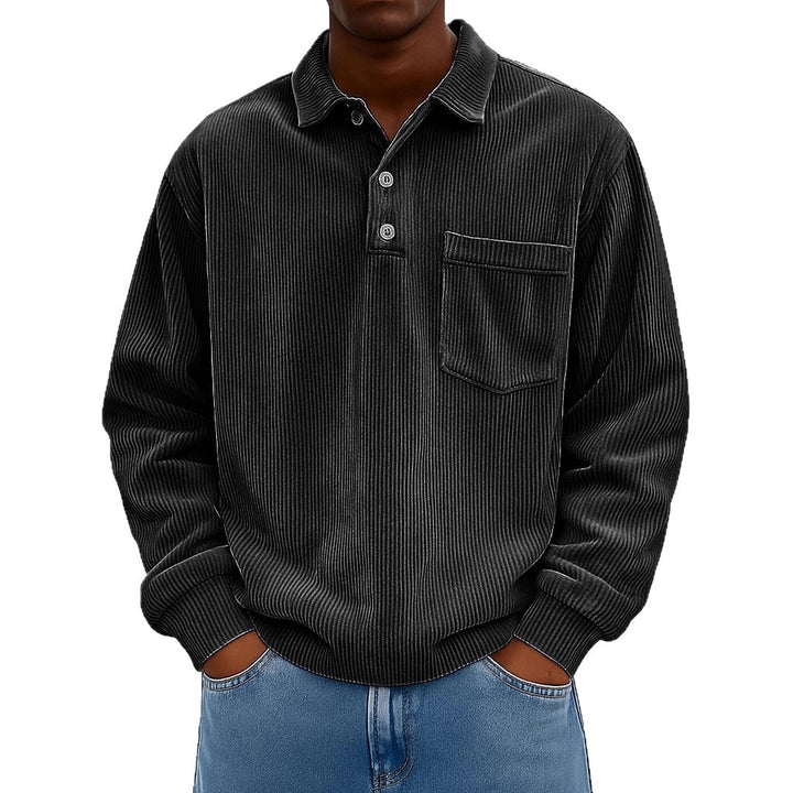 Men's Casual Polo Shirt with Textured Rib Design and Chest Pocket Lisslune