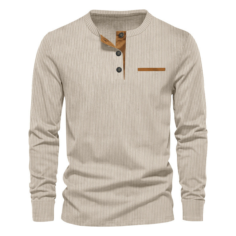 Men's Long Sleeve Henley Shirt made of textured rib material with modern button design Lisslune