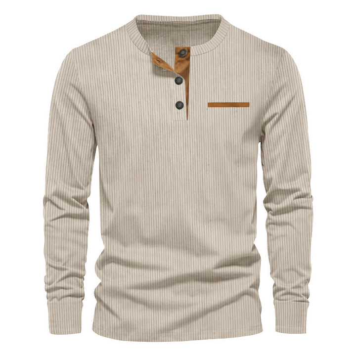 Men's Long Sleeve Henley Shirt made of textured rib material with modern button design Lisslune