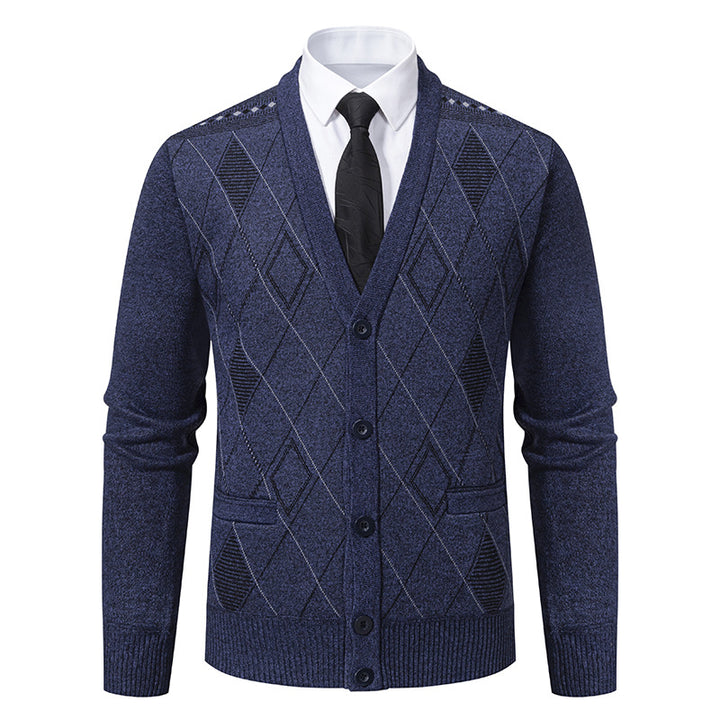 Men's elegant cardigan with diamond patterns and practical pockets Lisslune