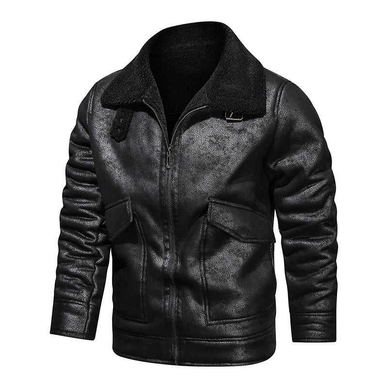 Men's leather jacket with warm fleece lining and practical pockets Lisslune