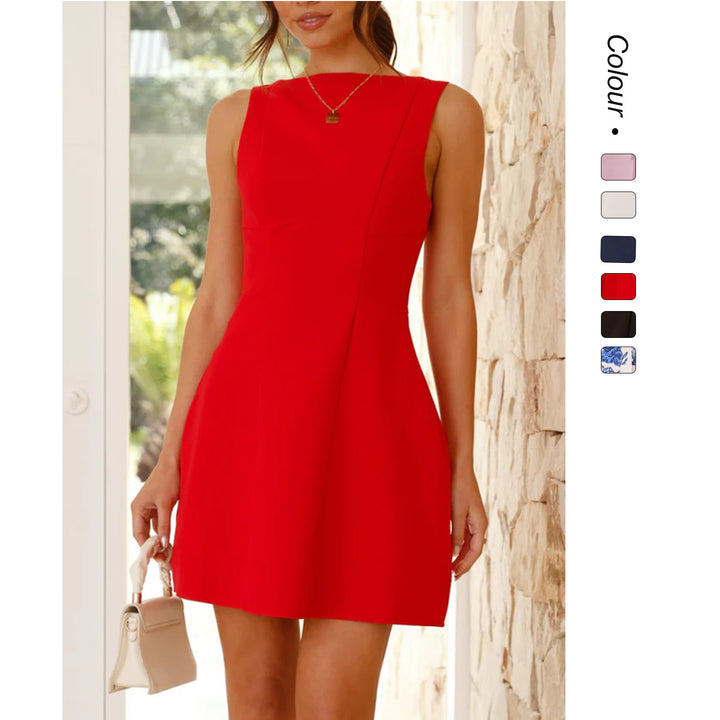 Women's Elegant Short-Sleeved Dress with Figure-Hugging Silhouette and Flared Skirt Lune London