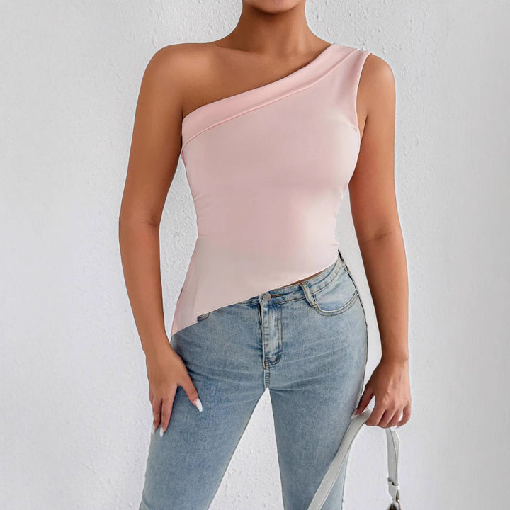 Damen asymmetrisches Top mit schulterfreiem Design und eleganter Drapierung Lisslune