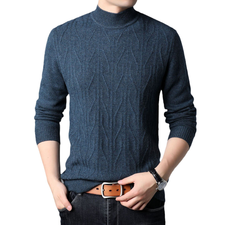 Men's Knitted Pullover with Cable Pattern and Stand-Up Collar Lisslune