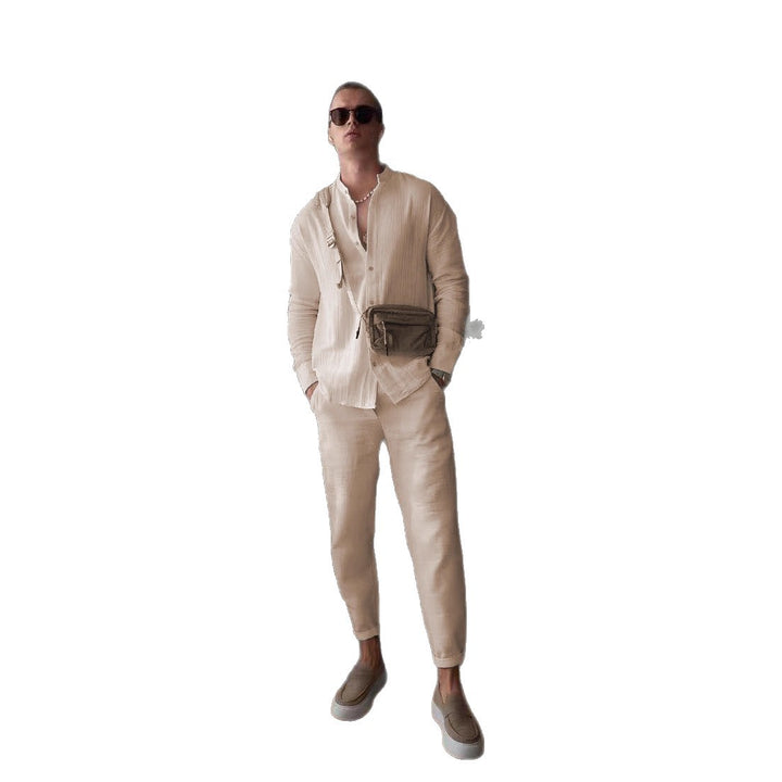 Men's elegant long-sleeve shirt with textured fabric and button placket Lisslune