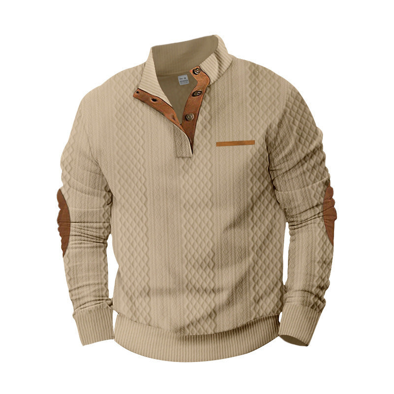 Men's structured sweater with stylish Henley neckline and tasteful synthetic leather details Lisslune