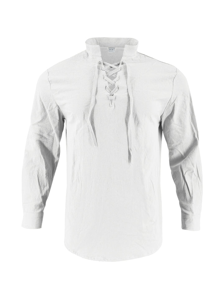 Men's long-sleeved shirt with trendy lacing and stand-up collar Lisslune