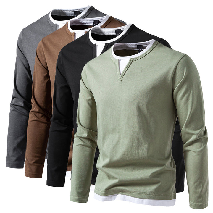 Men's long sleeve shirt with modern V-neck and cool layering details Lisslune