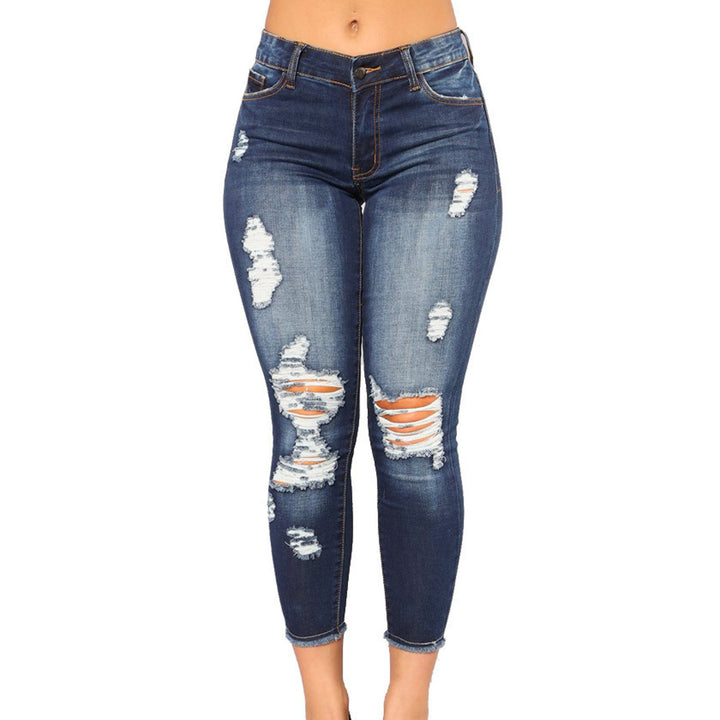 Damen Skinny Jeans mit modischem Destroyed-Look und hoher Taille Lisslune