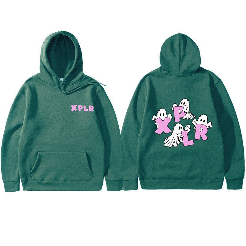 Women's hooded sweatshirt with creative ghost motif and kangaroo pocket Lisslune