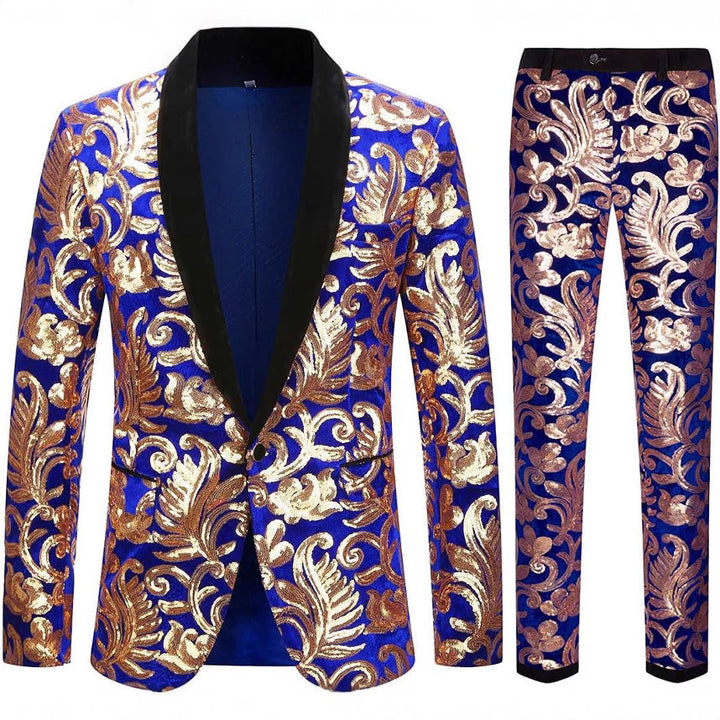 Men's elegant velvet suit with shiny sequin pattern Lisslune