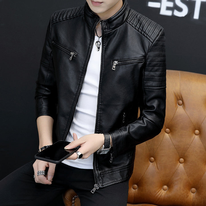 Men's synthetic leather jacket in modern biker style Lisslune