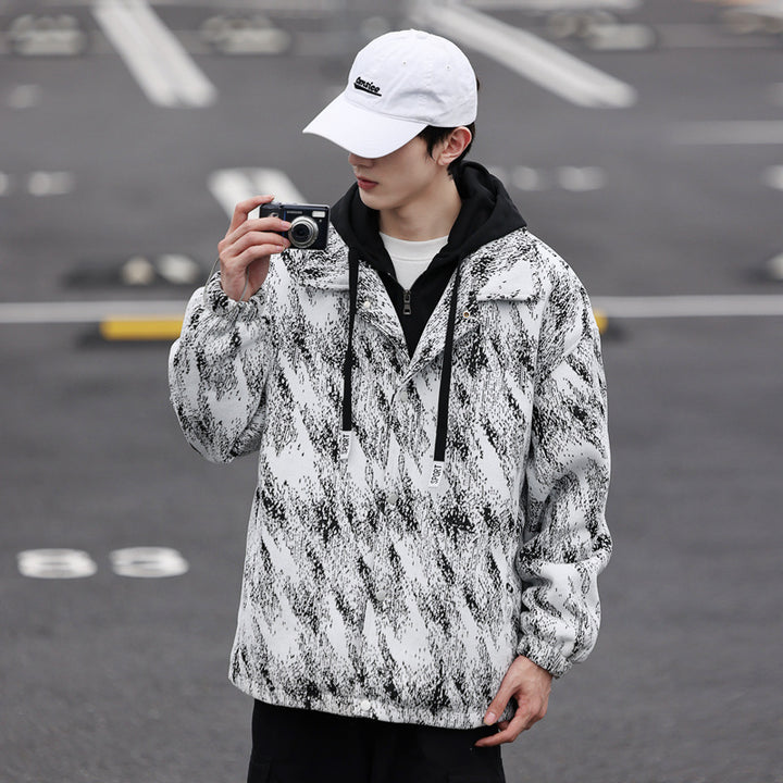 Men's stylish transition jacket in check pattern with hood Lisslune