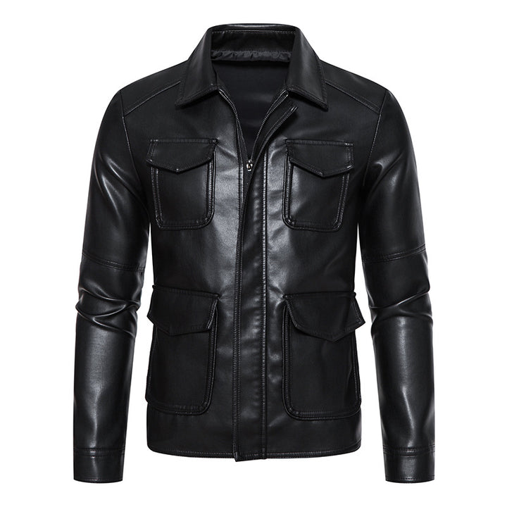 Men's fashionable synthetic leather jacket with practical pockets and modern cut Lisslune