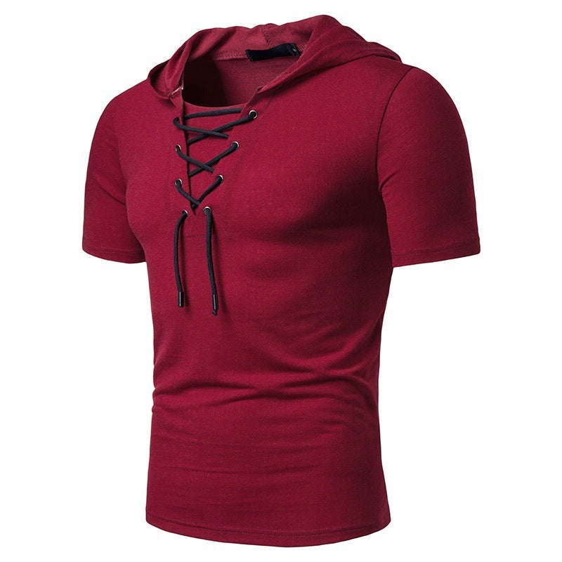 Men's hooded shirt with fashionable lacing design Lisslune