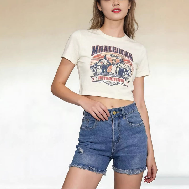 Women’s Casual High-Waist Denim Shorts with Fringes and Fashionable Destroyed Details Lisslune