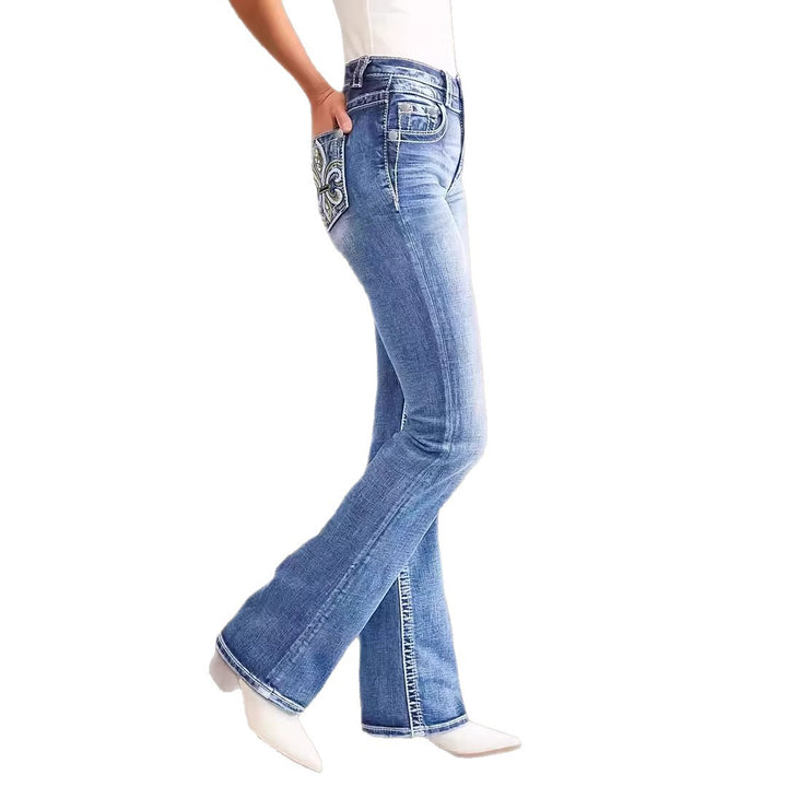 Women's Flared Jeans in Vintage Style with High-Grade Detail and Refined Embroidery Lisslune