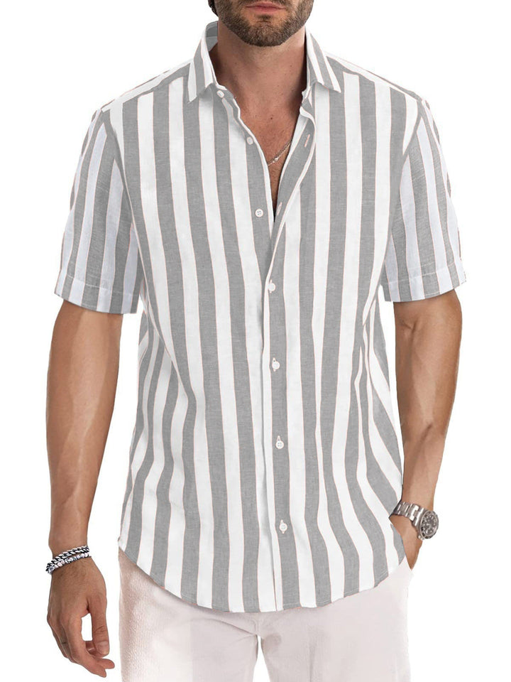 Men's Shirt Made of Lightweight, Breathable Cotton-Linen Blend with Modern Stripe Pattern Lisslune