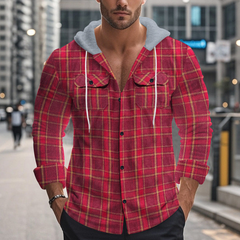 Men's Checked Shirt with Hood and Practical Pockets Lisslune