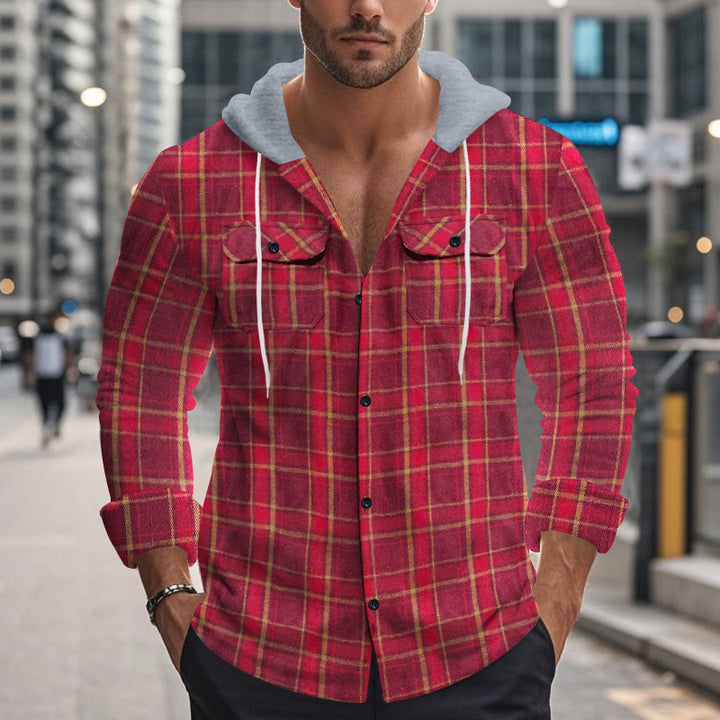 Men's Checked Shirt with Hood and Practical Pockets Lisslune