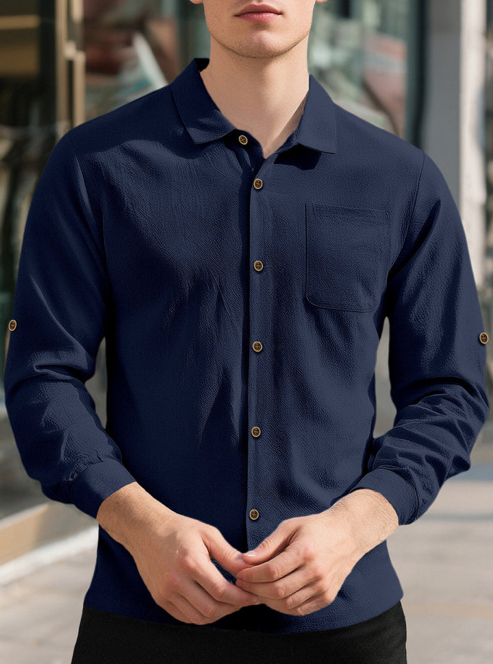 Men's casual long sleeve shirt made of breathable fabric with stylish buttons Lisslune