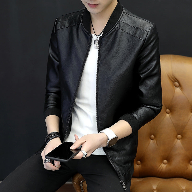 Men's fashionable synthetic leather jacket with sporty cut and practical zippered pockets Lisslune