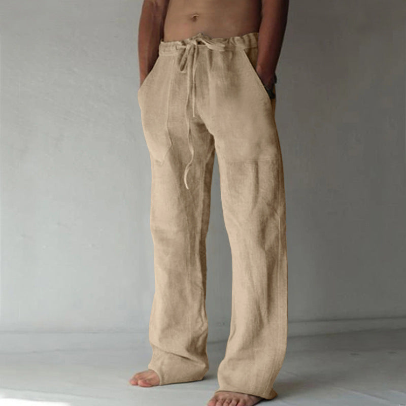 Men's casual linen pants with elastic waistband and practical side pockets Lisslune