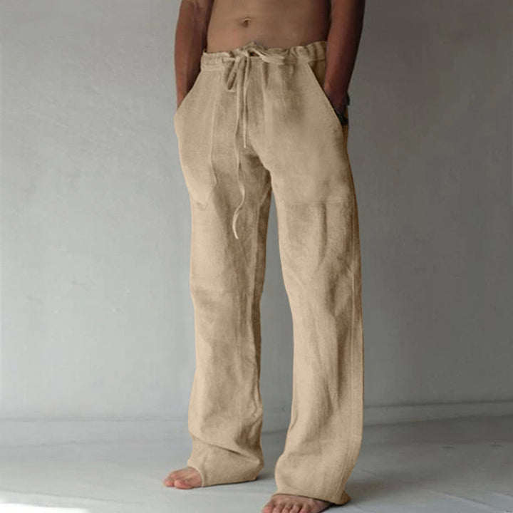 Men's casual linen pants with elastic waistband and practical side pockets Lisslune